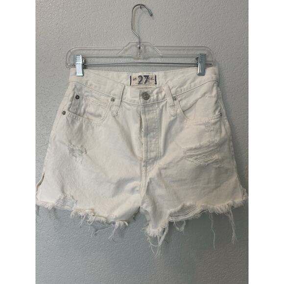 Free People Pants - Free People We The Free White Distressed Frayed High Rise Denim Shorts Women 27
